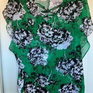Notations Green and Black Floral Blouse